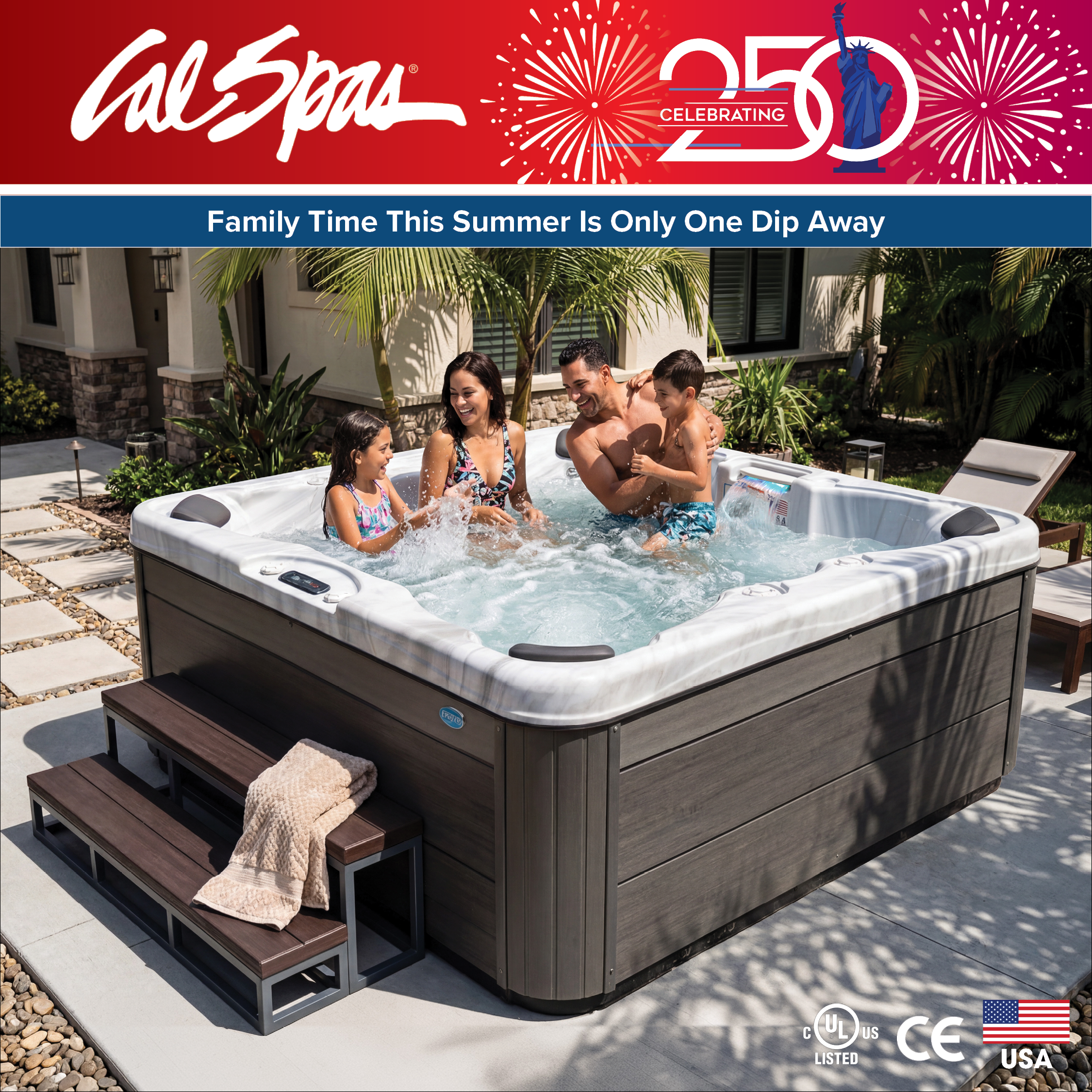 Calspas hot tub being used in a family setting - Springville
